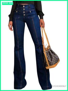 High Waist Flare Bell Bottom Stretch Denim Jeans Bootcut Pull On